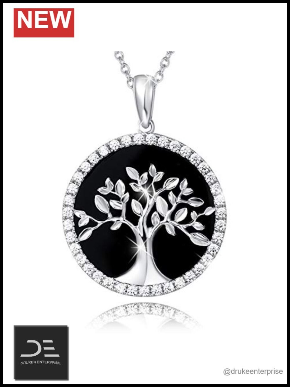 Agvana Tree of Life Necklace Earrings Sterling Silver Black Onyx CZ Jewelry Set